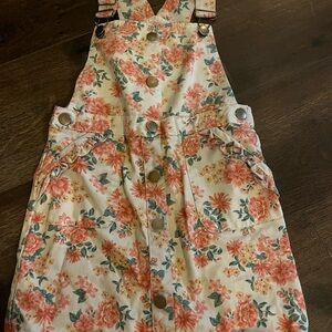 Little Lass Floral Overalls in Cream and Pink
